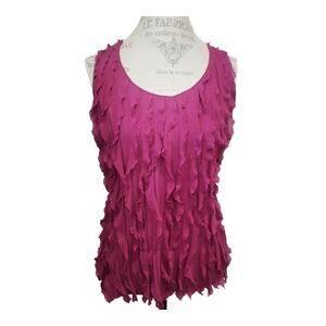 Sunny Leigh Petite Purple / Pink Ruffle Short Sleeved Blouse Top | Size PM
